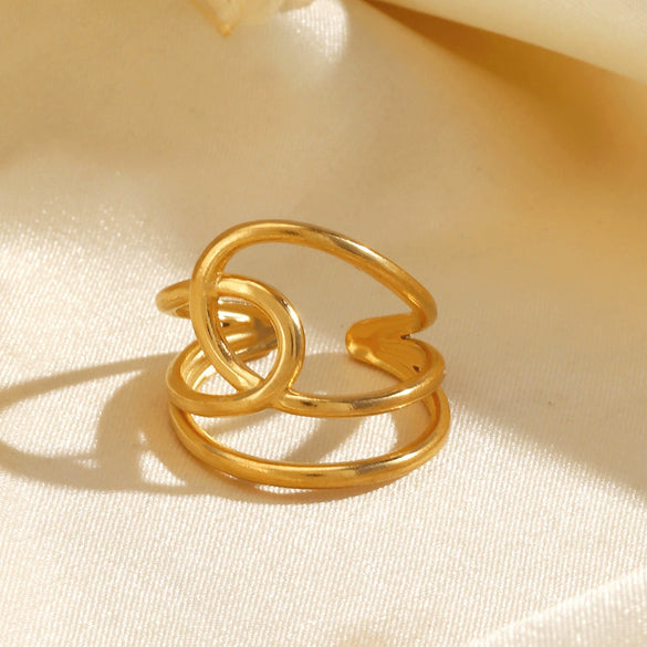 Wholesale Women's Geometric Stainless Steel Open Ring 18K Gold Plated