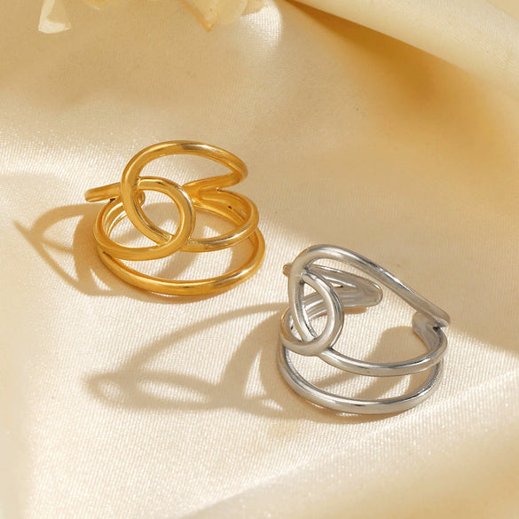 Wholesale Women's Geometric Stainless Steel Open Ring 18K Gold Plated