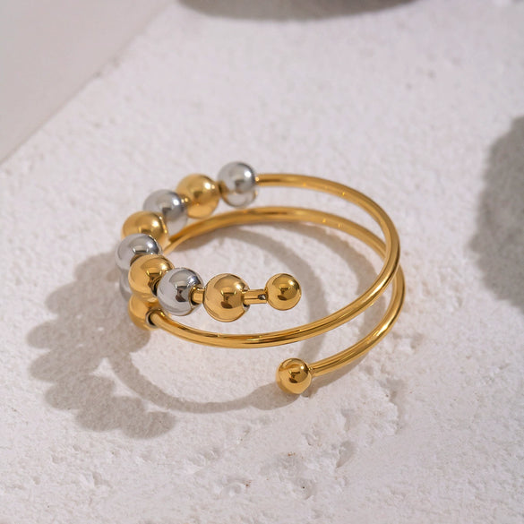 Wholesale Women's Geometric Stainless Steel Open Ring With Pvd Furnace Vacuum Real Gold Plating
