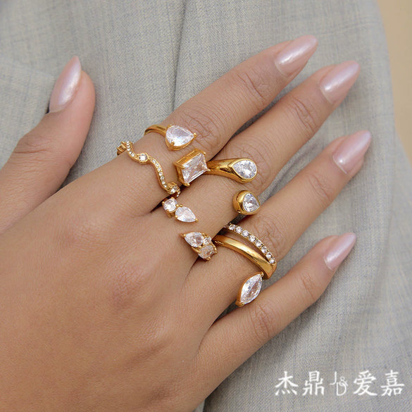 Wholesale Women's Geometric Stainless Steel Open Ring With Vacuum Real Gold Plating In Pvd Furnace Accessories Jewelry