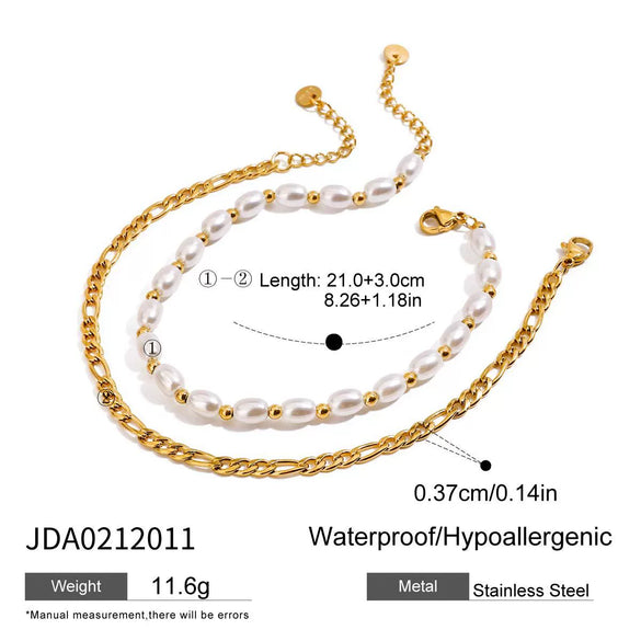 Wholesale Women's Geometric Stainless Steel Pearl Double Anklet Jewelry With Electroplating And Quiet Design Fashion