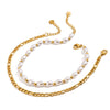 Wholesale Women's Geometric Stainless Steel Pearl Double Anklet Jewelry With Electroplating And Quiet Design Fashion