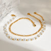 Wholesale Women's Geometric Stainless Steel Pearl Double Anklet Jewelry With Electroplating And Quiet Design Fashion