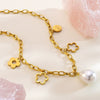 Wholesale Women's Geometric Stainless Steel Pearl Necklace And Floral Bracelet With Electroplating And Paperclip Chain