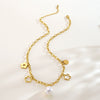 Wholesale Women's Geometric Stainless Steel Pearl Necklace And Floral Bracelet With Electroplating And Paperclip Chain