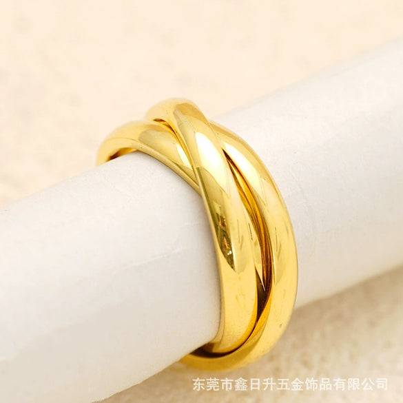 Wholesale Women's Geometric Stainless Steel Polished Electroplated Ins Style Multilayered Glossy Plain Ring