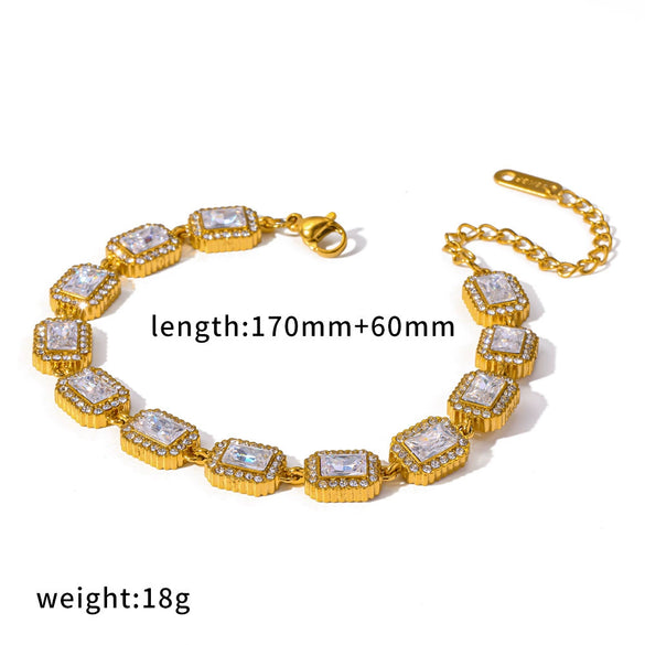 Wholesale Women's Geometric Stainless Steel Real Gold Plated Bracelet With Diamonds