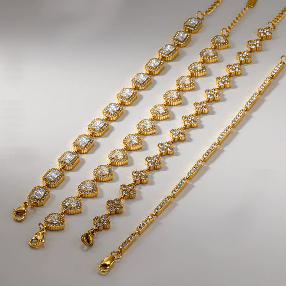 Wholesale Women's Geometric Stainless Steel Real Gold Plated Bracelet With Diamonds