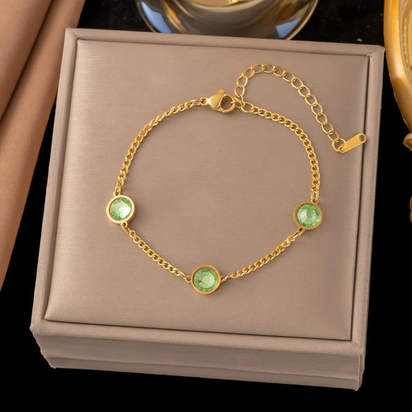 Wholesale Women's Geometric Stainless Steel Real Gold Plated Bracelet With Four Leaf Clover Pendant