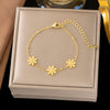 Wholesale Women's Geometric Stainless Steel Real Gold Plated Bracelet With Four Leaf Clover Pendant