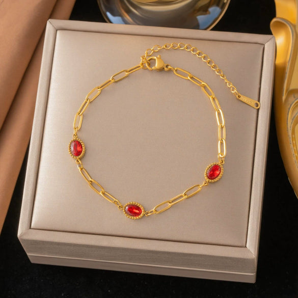 Wholesale Women's Geometric Stainless Steel Real Gold Plated Bracelet With Four Leaf Clover Pendant