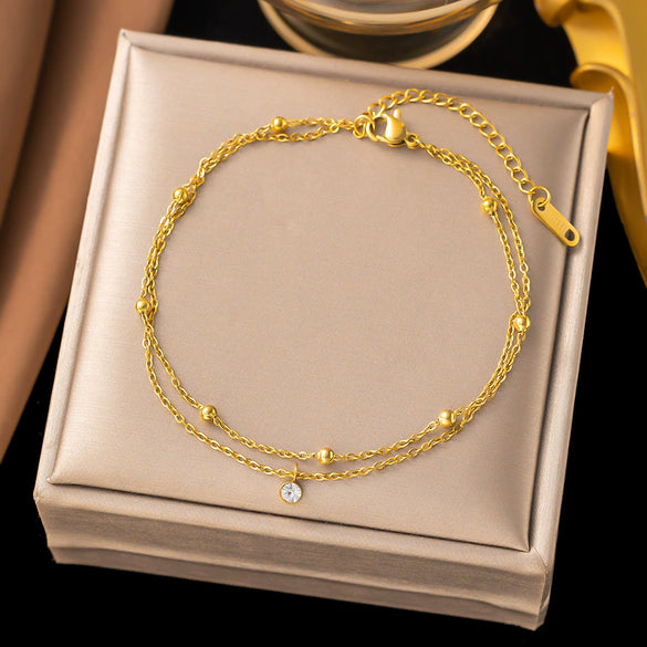 Wholesale Women's Geometric Stainless Steel Real Gold Plated Bracelet With Four Leaf Clover Pendant