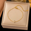 Wholesale Women's Geometric Stainless Steel Real Gold Plated Bracelet With Four Leaf Clover Pendant