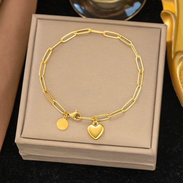 Wholesale Women's Geometric Stainless Steel Real Gold Plated Bracelet With Four Leaf Clover Pendant