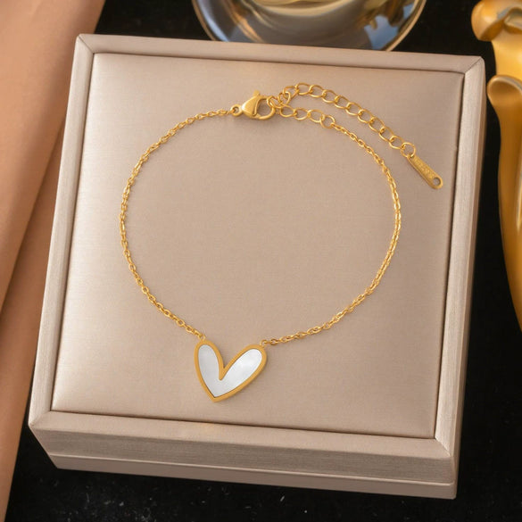 Wholesale Women's Geometric Stainless Steel Real Gold Plated Bracelet With Four Leaf Clover Pendant