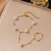 Wholesale Women's Geometric Stainless Steel Real Gold Plated Bracelet With Four Leaf Clover Pendant