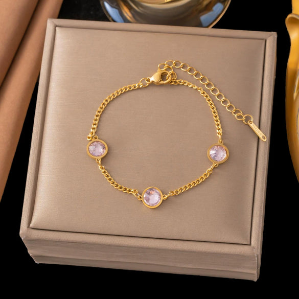 Wholesale Women's Geometric Stainless Steel Real Gold Plated Bracelet With Four Leaf Clover Pendant