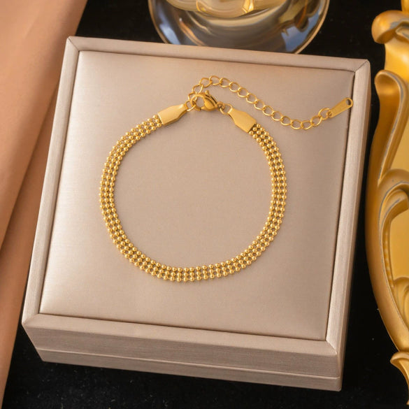 Wholesale Women's Geometric Stainless Steel Real Gold Plated Bracelet With Four Leaf Clover Pendant