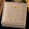 Wholesale Women's Geometric Stainless Steel Real Gold Plated Bracelet With Four Leaf Clover Pendant
