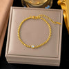 Wholesale Women's Geometric Stainless Steel Real Gold Plated Bracelet With Four Leaf Clover Pendant