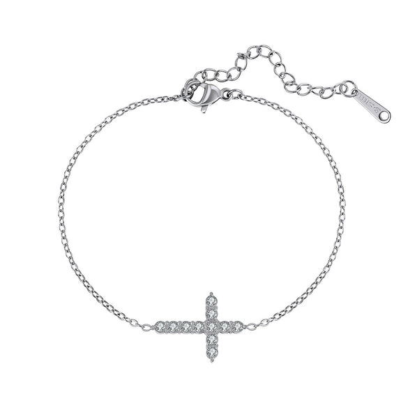 Wholesale Women's Geometric Stainless Steel Real Gold Plated Bracelet With Zirconium Inlaid Cross