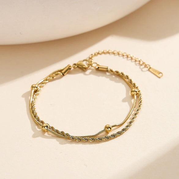 Wholesale Women's Geometric Stainless Steel Real Gold Plated Doublelayer Bracelet Jewelry
