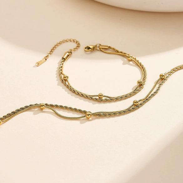 Wholesale Women's Geometric Stainless Steel Real Gold Plated Doublelayer Bracelet Jewelry