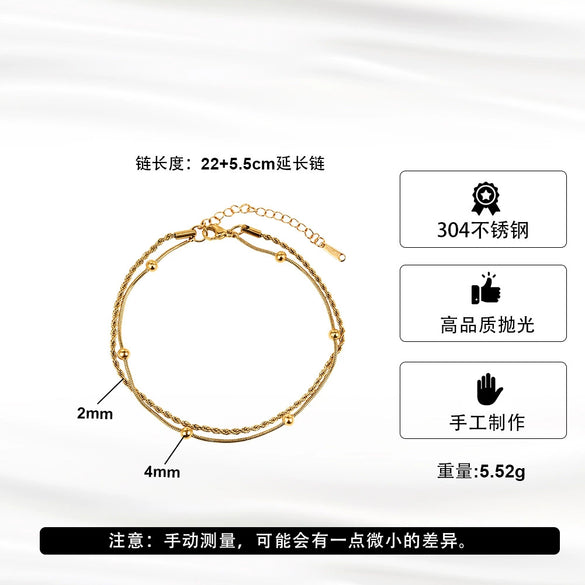 Wholesale Women's Geometric Stainless Steel Real Gold Plated Doublelayer Bracelet Jewelry