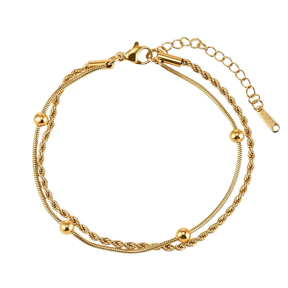 Wholesale Women's Geometric Stainless Steel Real Gold Plated Doublelayer Bracelet Jewelry