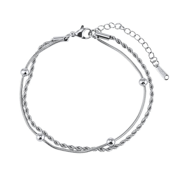 Wholesale Women's Geometric Stainless Steel Real Gold Plated Doublelayer Bracelet Jewelry