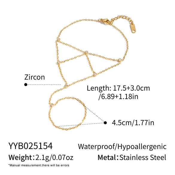 Wholesale Women's Geometric Stainless Steel Real Gold Plated Finger Chain Bracelet Jewelry