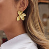 Wholesale Women's Geometric Stainless Steel Real Gold Plated Flower Earrings