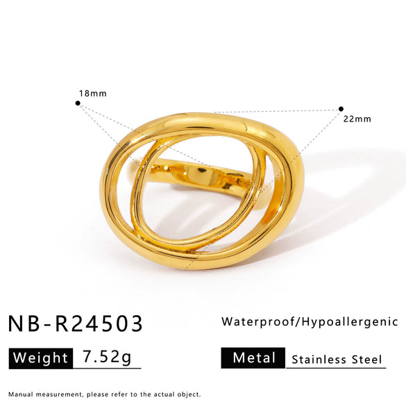 Wholesale Women's Geometric Stainless Steel Ring Electroplated 18K Gold Ins Style
