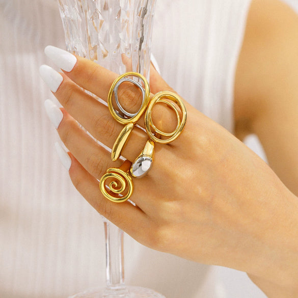 Wholesale Women's Geometric Stainless Steel Ring Electroplated 18K Gold Ins Style
