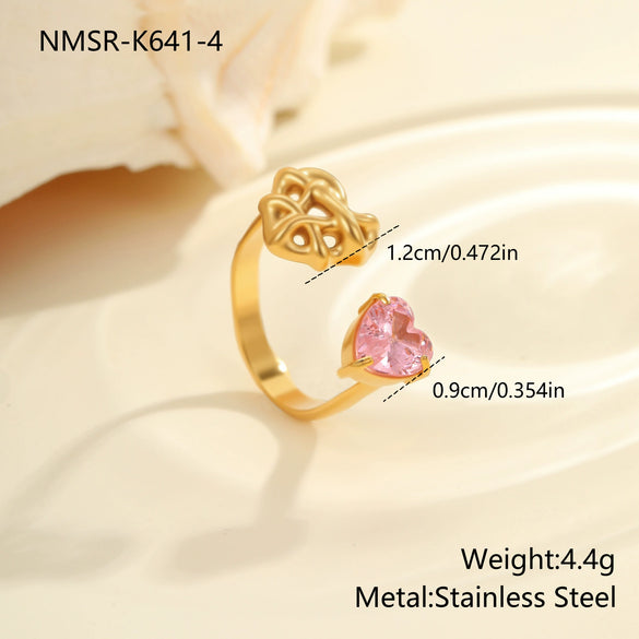 Wholesale Women's Geometric Stainless Steel Ring Electroplated With Real Gold Inlaid With Zircon Light Luxury Hand Jewelry
