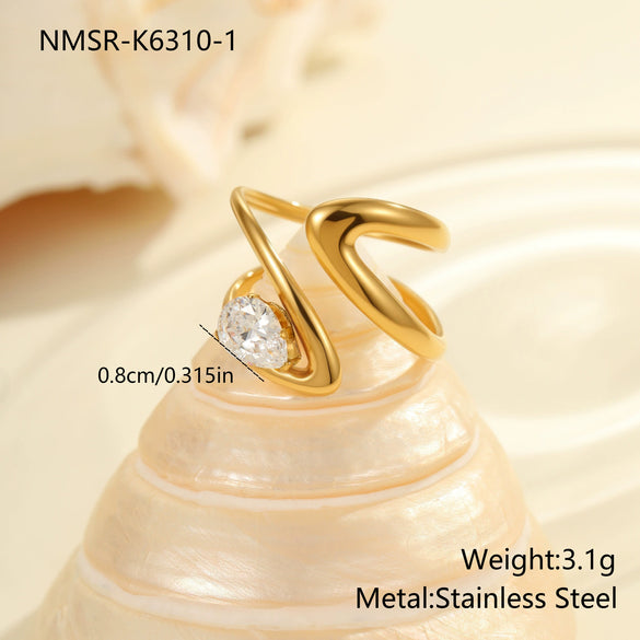 Wholesale Women's Geometric Stainless Steel Ring Electroplated With Real Gold Inlaid With Zircon Light Luxury Hand Jewelry