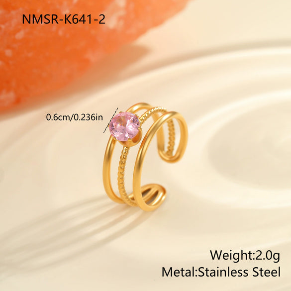 Wholesale Women's Geometric Stainless Steel Ring Electroplated With Real Gold Inlaid With Zircon Light Luxury Hand Jewelry