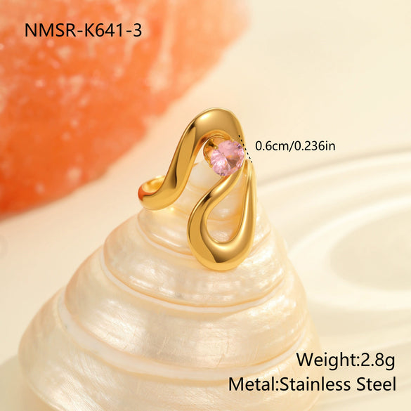 Wholesale Women's Geometric Stainless Steel Ring Electroplated With Real Gold Inlaid With Zircon Light Luxury Hand Jewelry