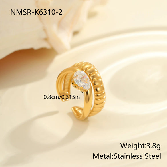 Wholesale Women's Geometric Stainless Steel Ring Electroplated With Real Gold Inlaid With Zircon Light Luxury Hand Jewelry