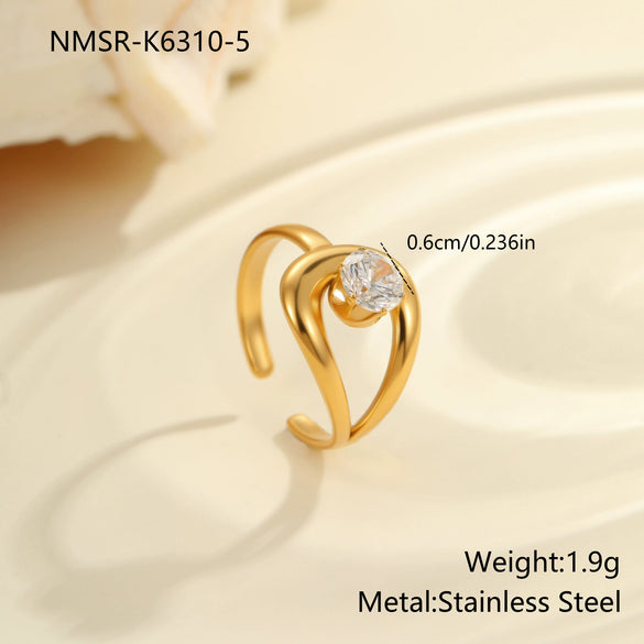 Wholesale Women's Geometric Stainless Steel Ring Electroplated With Real Gold Inlaid With Zircon Light Luxury Hand Jewelry