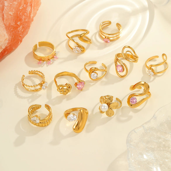 Wholesale Women's Geometric Stainless Steel Ring Electroplated With Real Gold Inlaid With Zircon Light Luxury Hand Jewelry