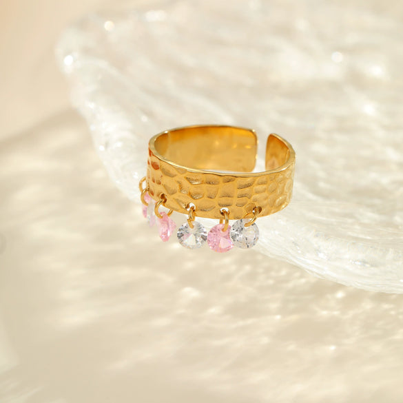 Wholesale Women's Geometric Stainless Steel Ring Electroplated With Real Gold Inlaid With Zircon Light Luxury Hand Jewelry