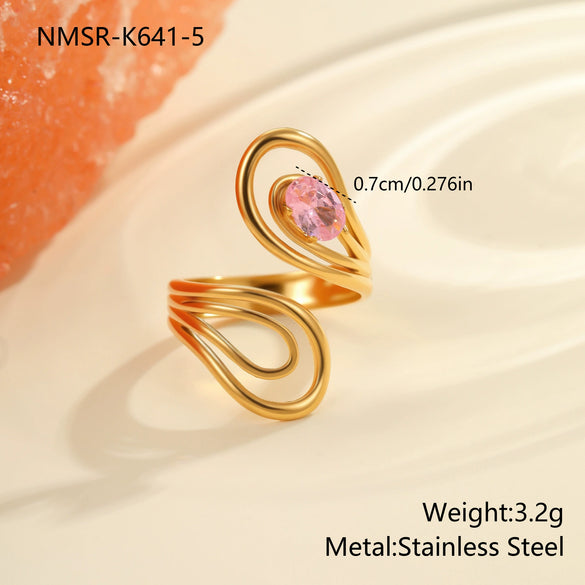 Wholesale Women's Geometric Stainless Steel Ring Electroplated With Real Gold Inlaid With Zircon Light Luxury Hand Jewelry