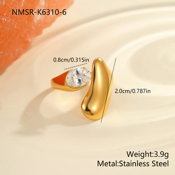 Wholesale Women's Geometric Stainless Steel Ring Electroplated With Real Gold Inlaid With Zircon Light Luxury Hand Jewelry