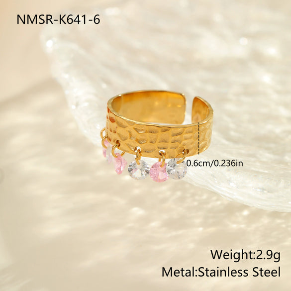 Wholesale Women's Geometric Stainless Steel Ring Electroplated With Real Gold Inlaid With Zircon Light Luxury Hand Jewelry
