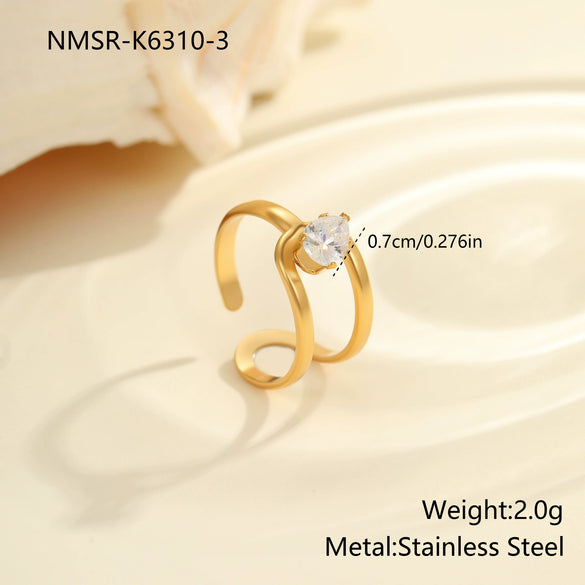 Wholesale Women's Geometric Stainless Steel Ring Electroplated With Real Gold Inlaid With Zircon Light Luxury Hand Jewelry