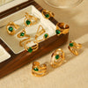 Wholesale Women's Geometric Stainless Steel Ring Set With Green Zirconia Light Luxury And Highend Jewelry