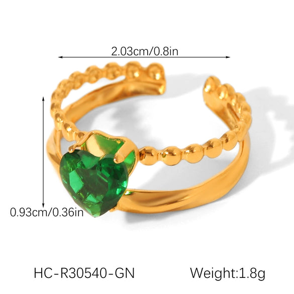 Wholesale Women's Geometric Stainless Steel Ring Set With Green Zirconia Light Luxury And Highend Jewelry