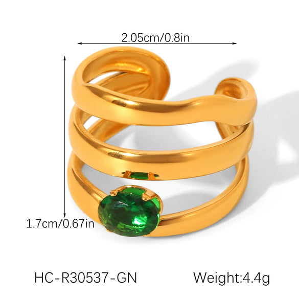 Wholesale Women's Geometric Stainless Steel Ring Set With Green Zirconia Light Luxury And Highend Jewelry