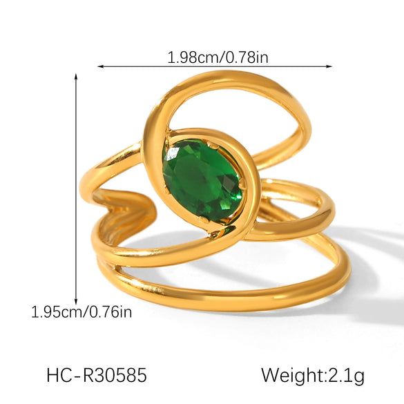 Wholesale Women's Geometric Stainless Steel Ring Set With Green Zirconia Light Luxury And Highend Jewelry